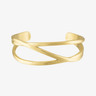waterproof gold cuff bracelet with overlapping lines shown on grey background
