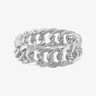 wide waterproof glossy silver chain link ring in gold shown on grey background
