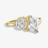 gold waterproof adjustable open ring with a double stone. the ring features a pear shape ring and a square shape ring.